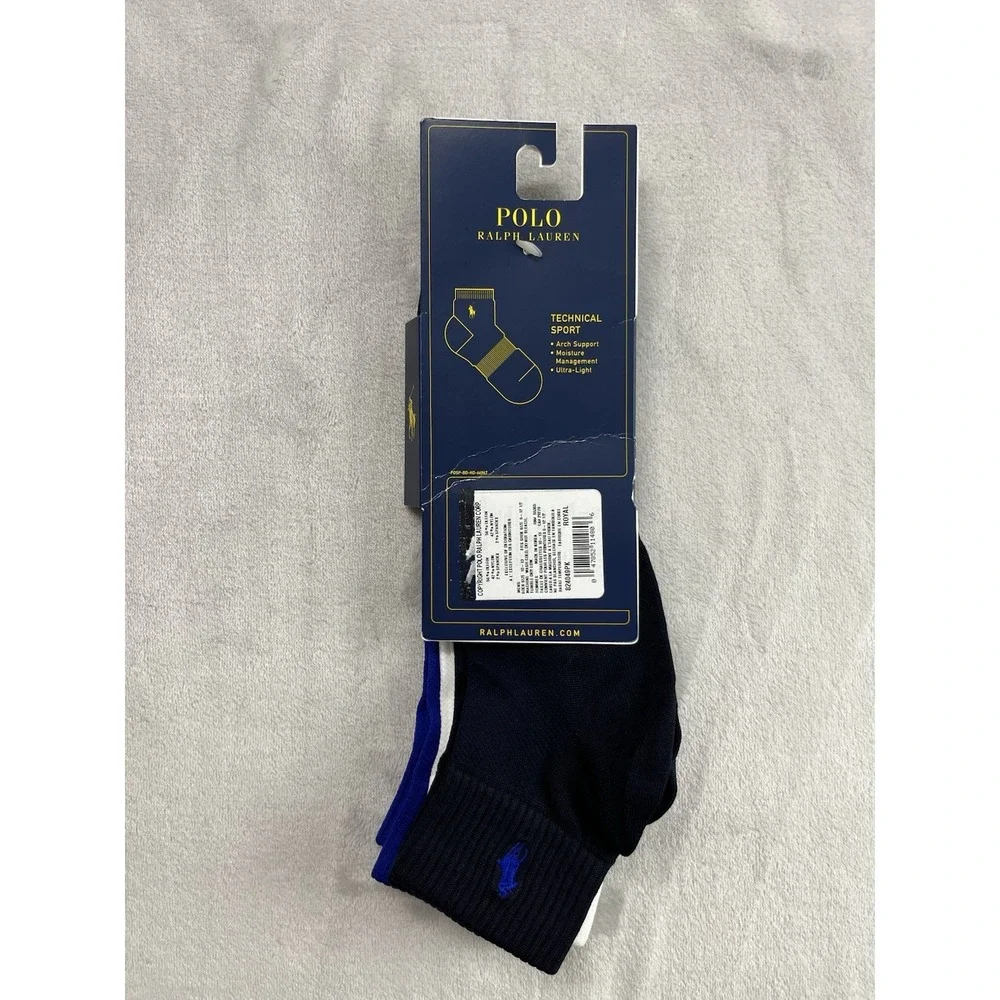 Polo Ralph Lauren 3Pair Socks Men 10-13 Technical Sport Arch Support Ultra Light
